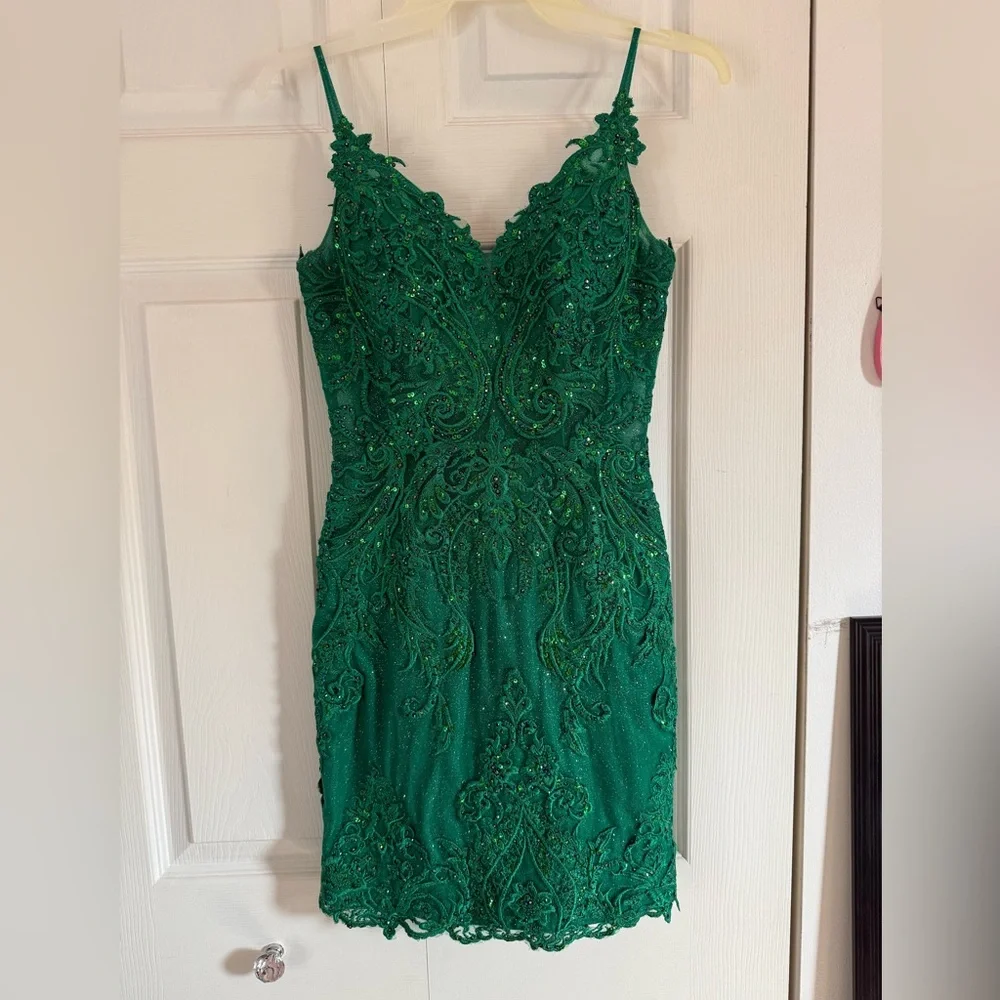 Alyce Paris Vibrant Green Lace Dress - Picture 2 of 8